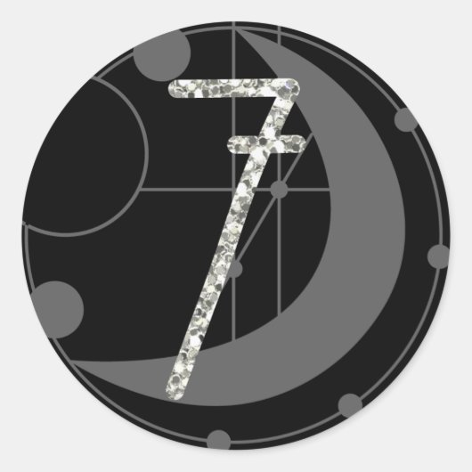 Number 7 Seven Rune Monogram幾何学的ムーンブラック ラウンドシール (正面)