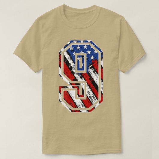 Number 9 Red White and Blue American Flag 9 Jersey Tシャツ (デザイン正面)