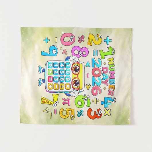 Number Day 2026 Calculator Math Design タペストリー (正面(横))