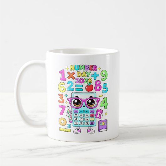 Number Day 2026 Cute Calculator Math Design コーヒーマグカップ (左)