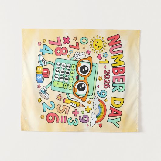 Number Day 2026 Cute Calculator Math Design タペストリー (正面(横))