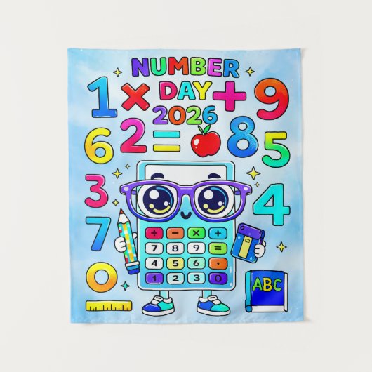 Number Day 2026 Cute Calculator Math Design タペストリー (正面)