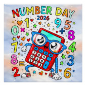 Number Day 2026 Cute Calculator Math Design ポスター (正面)