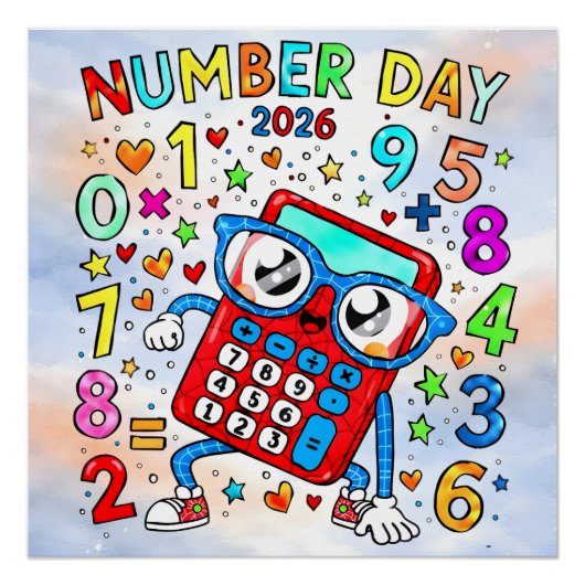 Number Day 2026 Cute Calculator Math Design ポスター (正面)