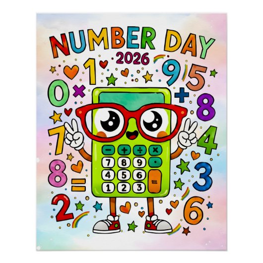 Number Day 2026 Cute Calculator Math Design ポスター (正面)