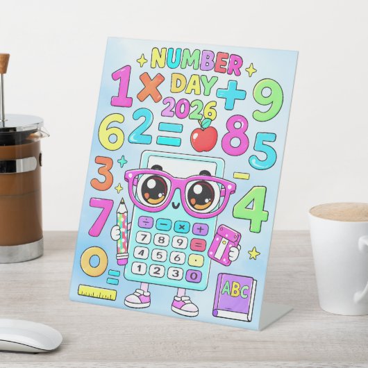 Number Day 2026 Cute Calculator Math Design 台座サイン (インサイチュ)