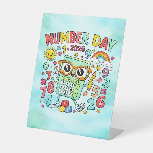 Number Day 2026 Cute Calculator Math Design 台座サイン (正面)