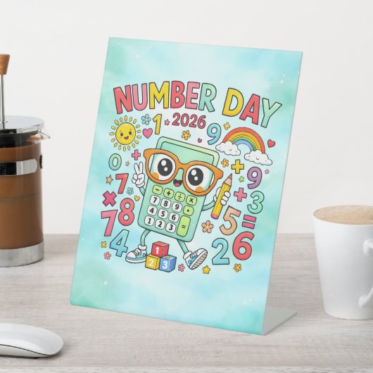 Number Day 2026 Cute Calculator Math Design 台座サイン (インサイチュ)