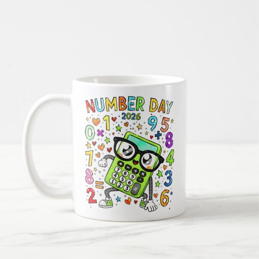 Number Day 2026 Cute Green Maths Calculator Mug コーヒーマグカップ (左)