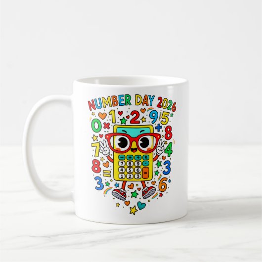 Number Day 2026 Cute Maths Calculator Mug コーヒーマグカップ (左)