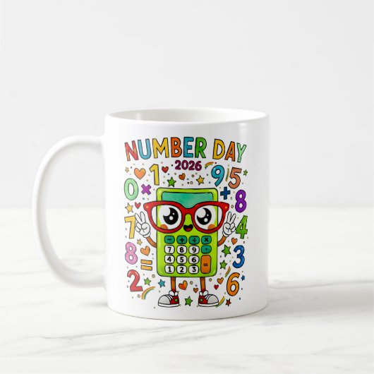 Number Day 2026 Cute Maths Calculator Mug コーヒーマグカップ (左)