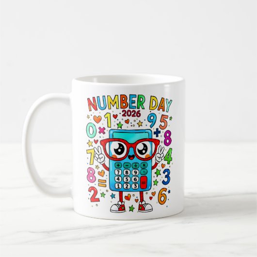 Number Day 2026 Cute Maths Calculator Mug コーヒーマグカップ (左)