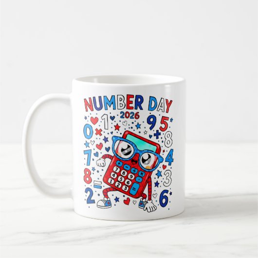 Number Day 2026 Cute Maths Calculator Mug コーヒーマグカップ (左)
