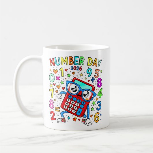 Number Day 2026 Cute Maths Calculator Mug コーヒーマグカップ (左)