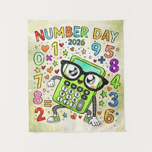 Number Day 2026 Cute Maths Calculator Poster タペストリー (正面)