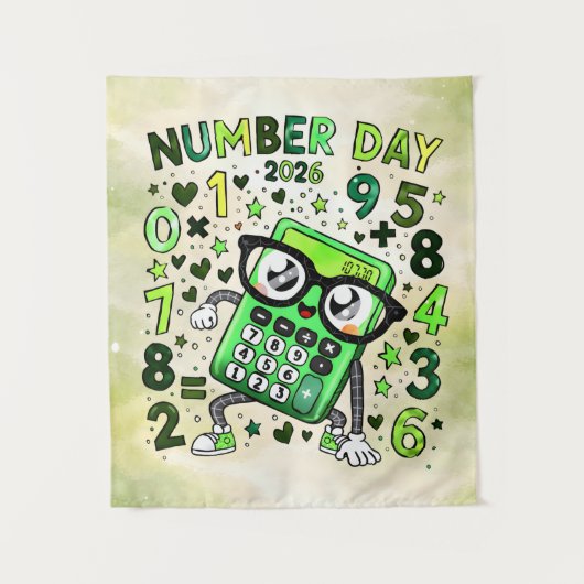 Number Day 2026 Cute Maths Calculator Poster タペストリー (正面)