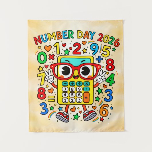 Number Day 2026 Cute Maths Calculator Poster タペストリー (正面)