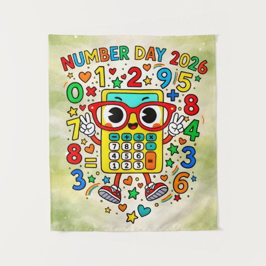 Number Day 2026 Cute Maths Poster for Kids タペストリー (正面)