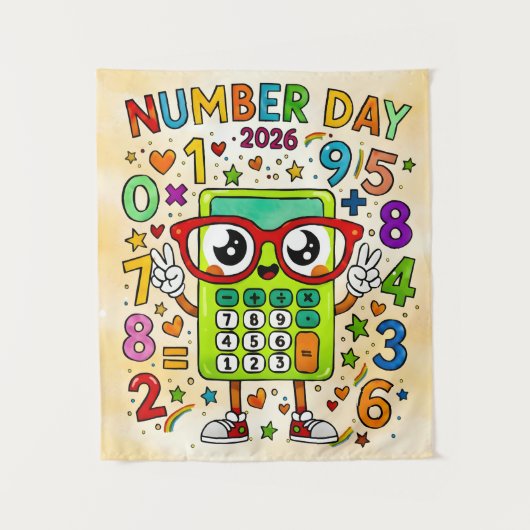 Number Day 2026 Cute Maths Poster for Kids タペストリー (正面)