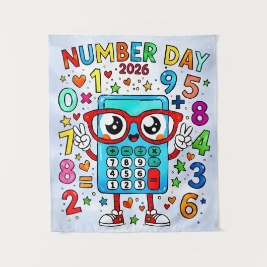 Number Day 2026 Cute Maths Poster for Kids タペストリー (正面)
