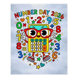 Number Day 2026 Cute Maths Sticker for Kids ポスター