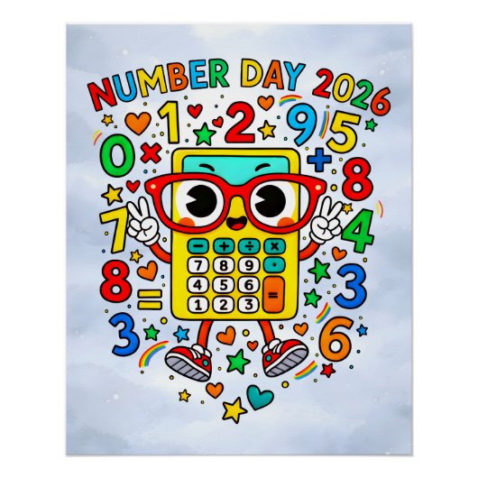 Number Day 2026 Cute Maths Sticker for Kids ポスター (正面)