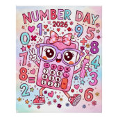 Number Day 2026 Cute Pink Calculator Math Design ポスター (正面)
