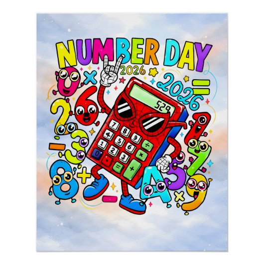 Number Day 2026 Fun Maths Sticker for Kids ポスター (正面)