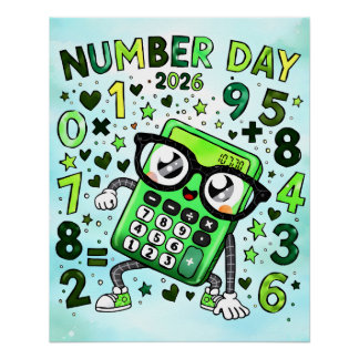 Number Day 2026 Green Calculator Math Design ポスター