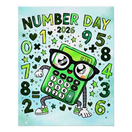Number Day 2026 Green Calculator Math Design ポスター (正面)