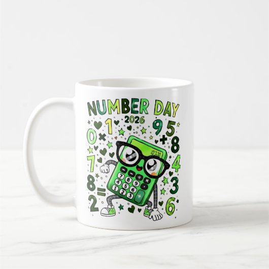 Number Day 2026 Green Maths Calculator Mug コーヒーマグカップ (左)