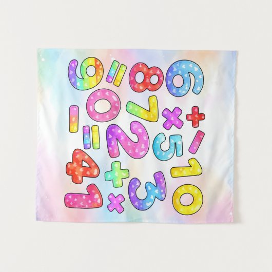 Number Day Colorful Math Numbers Design タペストリー (正面(横))