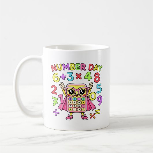 Number Day Cute Calculator Character Design コーヒーマグカップ (左)