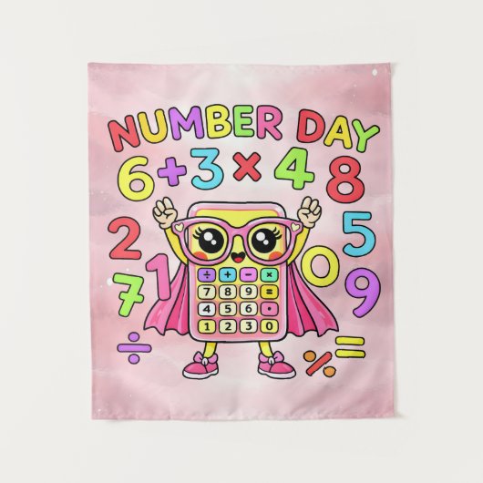 Number Day Cute Calculator Character Design タペストリー (正面)