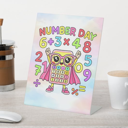 Number Day Cute Calculator Character Design 台座サイン (インサイチュ)