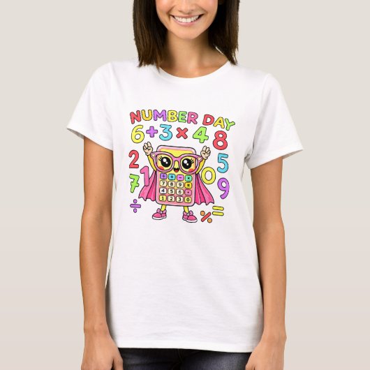 Number Day Cute Calculator Character Math T Shirt Tシャツ (正面)