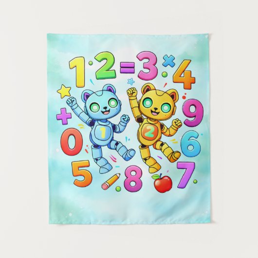 Number Day Cute Math Animals Design タペストリー (正面)