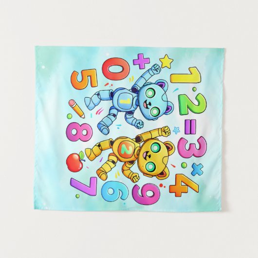 Number Day Cute Math Animals Design タペストリー (正面(横))