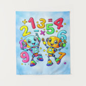 Number Day Cute Math Robots Design タペストリー (正面)