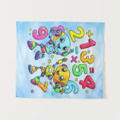 Number Day Cute Math Robots Design タペストリー (正面(横))