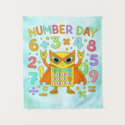 Number Day Cute Maths Calculator Owl Poster タペストリー (正面)