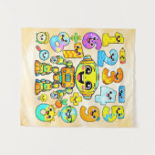 Number Day Cute Robot Numbers Design タペストリー (正面(横))