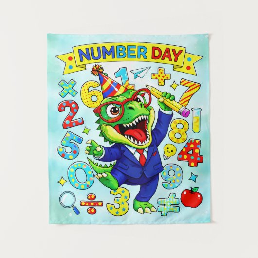 Number Day Dinosaur Math Design for Kids タペストリー (正面)