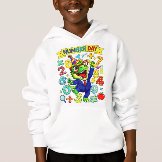 Number Day Dinosaur Math Hoodie for Kids (正面)