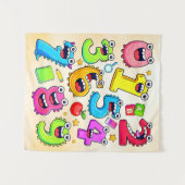 Number Day Funny Cartoon Numbers Design タペストリー (正面(横))