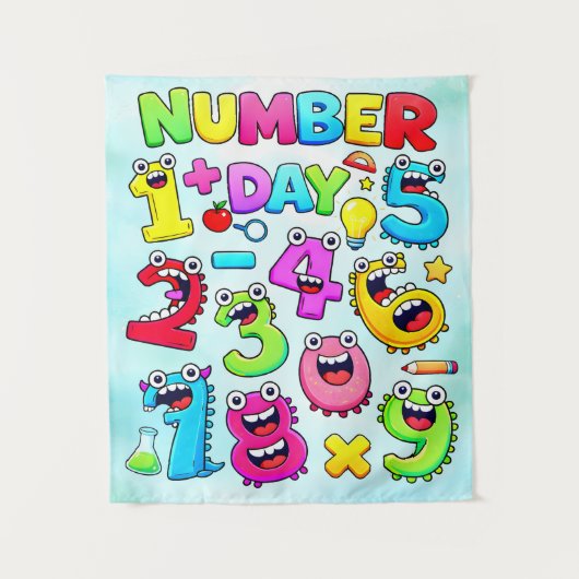 Number Day Funny Cartoon Numbers Design タペストリー (正面)