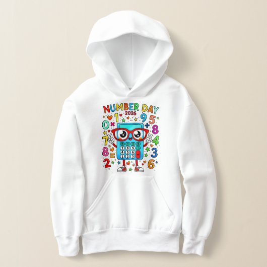 Number Day Kids Hoodie | Fun Maths Robot Numbers (レイダウン)
