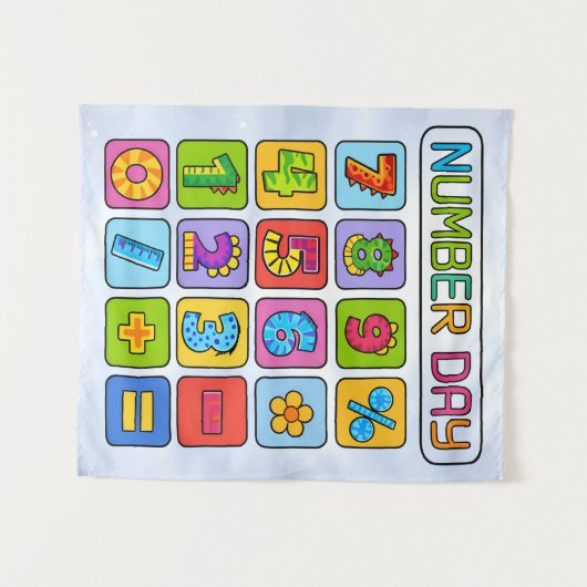 Number Day Math Icons Calculator Design タペストリー (正面(横))