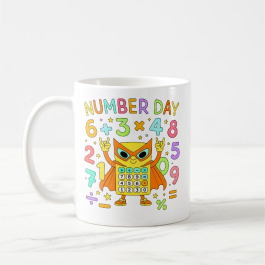 Number Day Owl Math Calculator Design for Kids コーヒーマグカップ (左)
