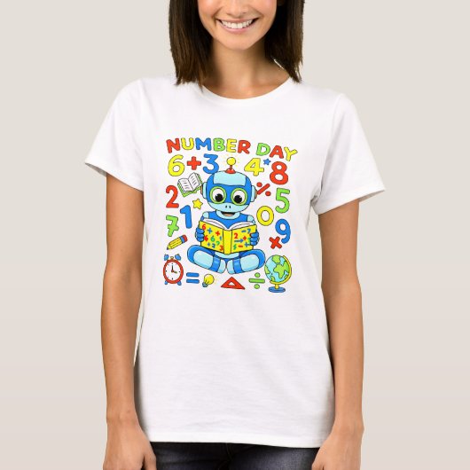 Number Day Robot Maths T Shirt for Kids Tシャツ (正面)